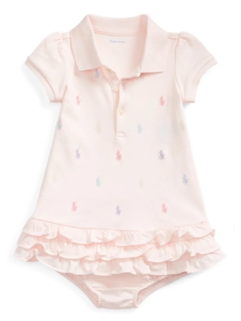 NWT Ralph Lauren Polo Baby Girl Pale Pink Cotton Logo Dress Set 2 Piece 3 Months
